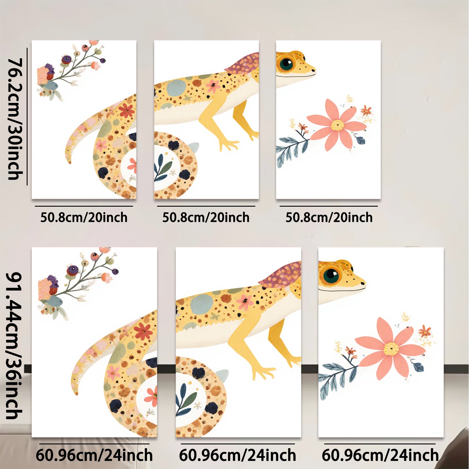 2D flat 1pc whimsical floral gecko wall art canvas print for kids room nursery decor bedroom living room farmhouse style modern minimalist