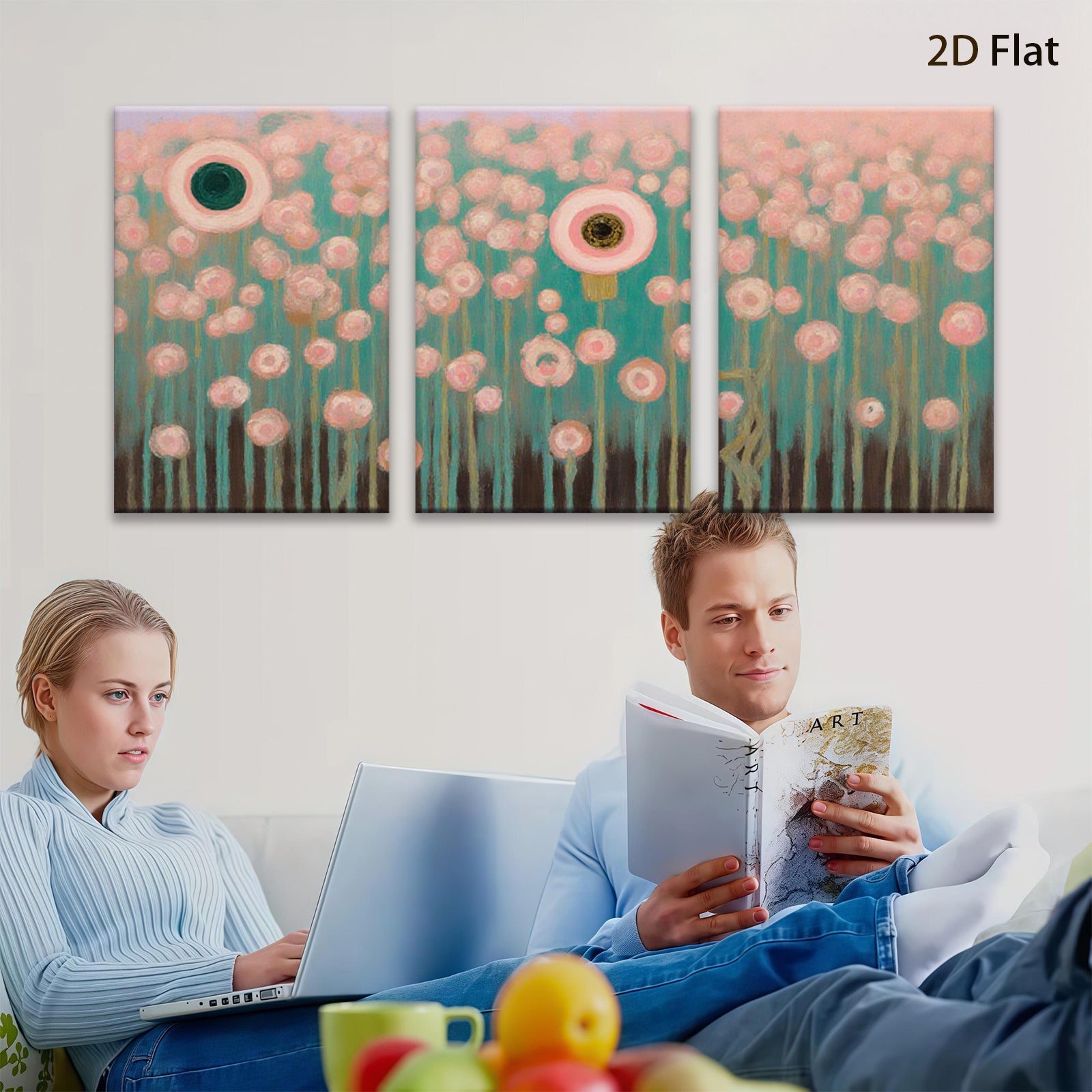 2D flat 1pc whimsical floral meadow abstract botanical art gallery wall bedroom living room farmhouse modern cozy canvas print