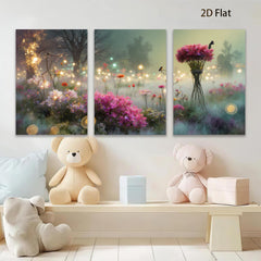 2D flat 1pc whimsical floral meadow vibrant garden wall art bedroom living room farmhouse decor botanical prints gallery wrapped canvas