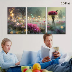 2D flat 1pc whimsical floral meadow vibrant garden wall art bedroom living room farmhouse decor botanical prints gallery wrapped canvas