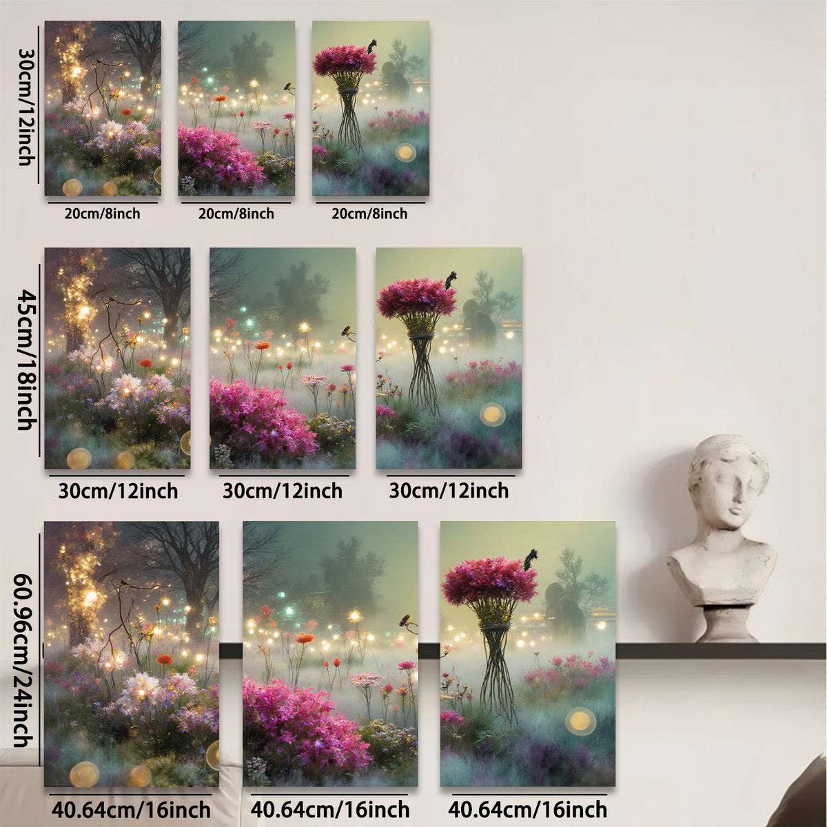 2D flat 1pc whimsical floral meadow vibrant garden wall art bedroom living room farmhouse decor botanical prints gallery wrapped canvas