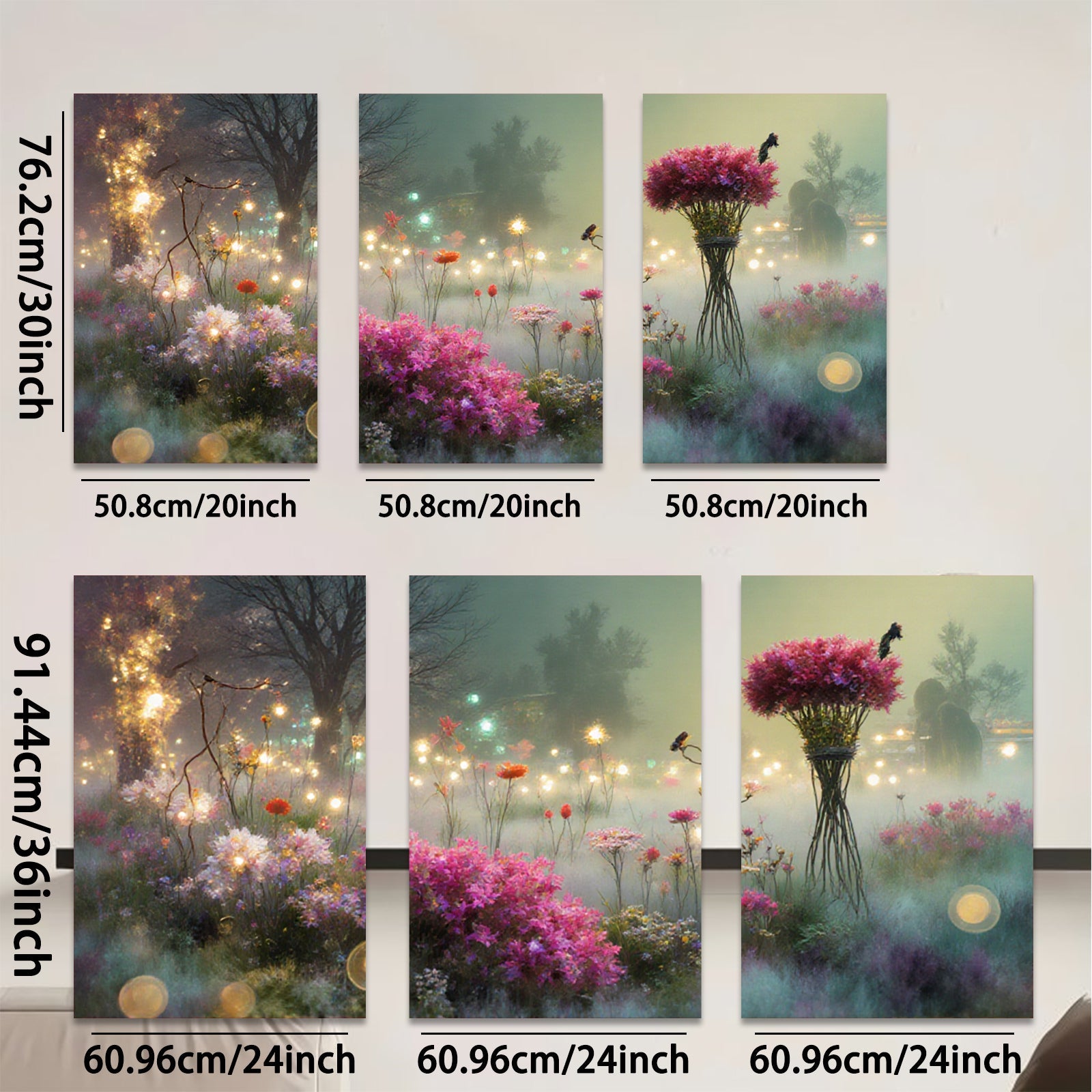 2D flat 1pc whimsical floral meadow vibrant garden wall art bedroom living room farmhouse decor botanical prints gallery wrapped canvas