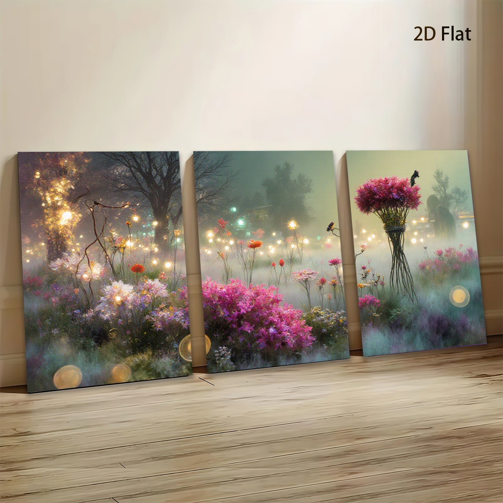 2D flat 1pc whimsical floral meadow vibrant garden wall art bedroom living room farmhouse decor botanical prints gallery wrapped canvas