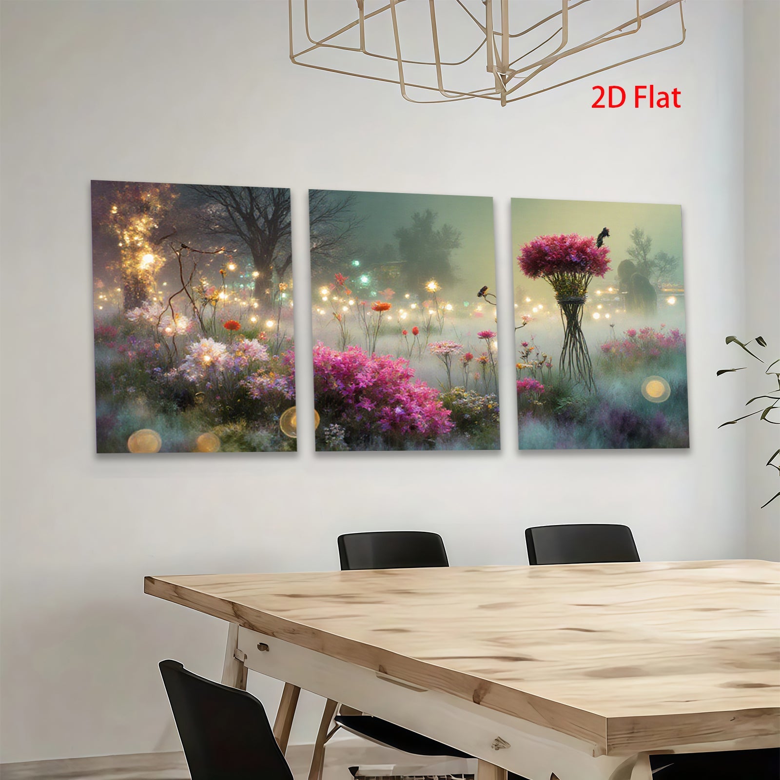 2D flat 1pc whimsical floral meadow vibrant garden wall art bedroom living room farmhouse decor botanical prints gallery wrapped canvas