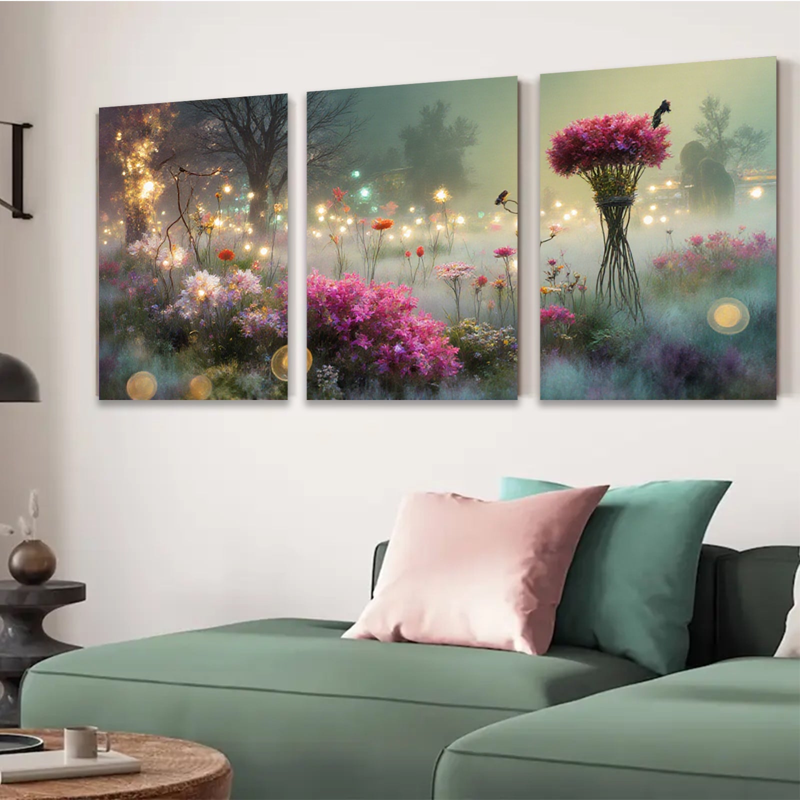 2D flat 1pc whimsical floral meadow vibrant garden wall art bedroom living room farmhouse decor botanical prints gallery wrapped canvas