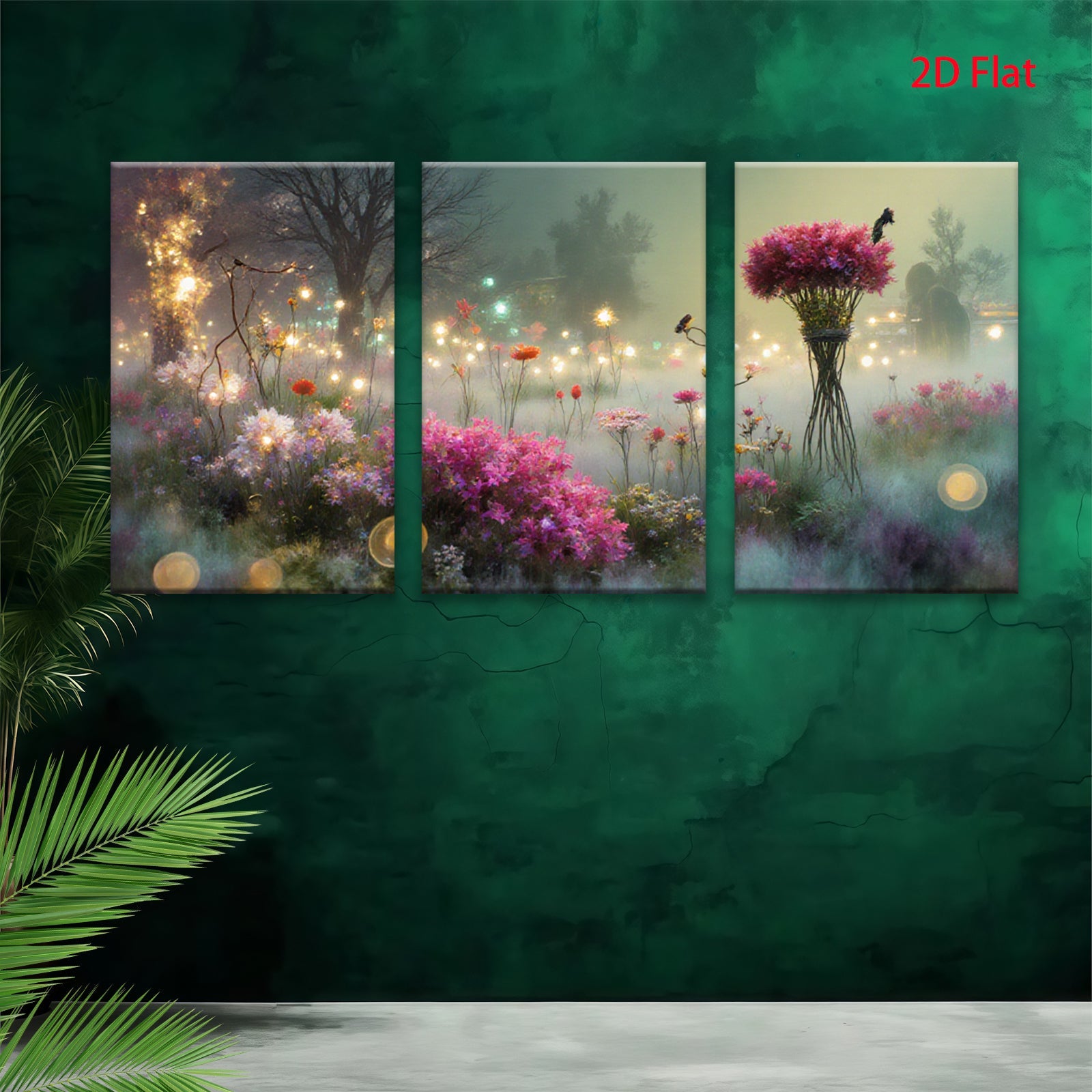 2D flat 1pc whimsical floral meadow vibrant garden wall art bedroom living room farmhouse decor botanical prints gallery wrapped canvas