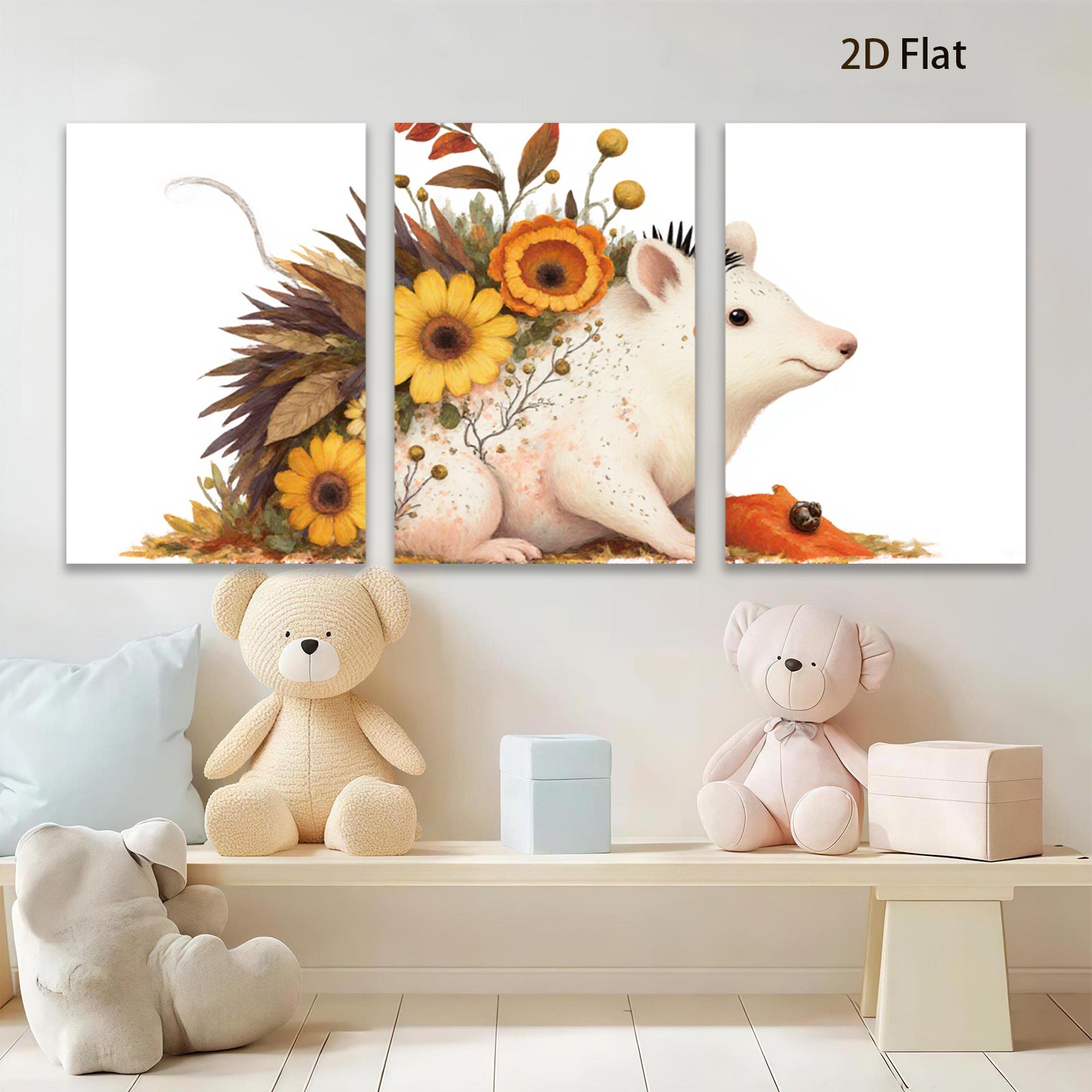 2D flat 1pc whimsical floral mouse painting cozy farmhouse wall art nursery decor botanical prints gallery wrapped canvas modern aesthetic