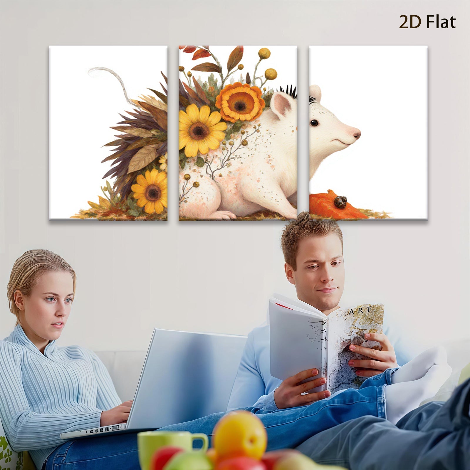 2D flat 1pc whimsical floral mouse painting cozy farmhouse wall art nursery decor botanical prints gallery wrapped canvas modern aesthetic