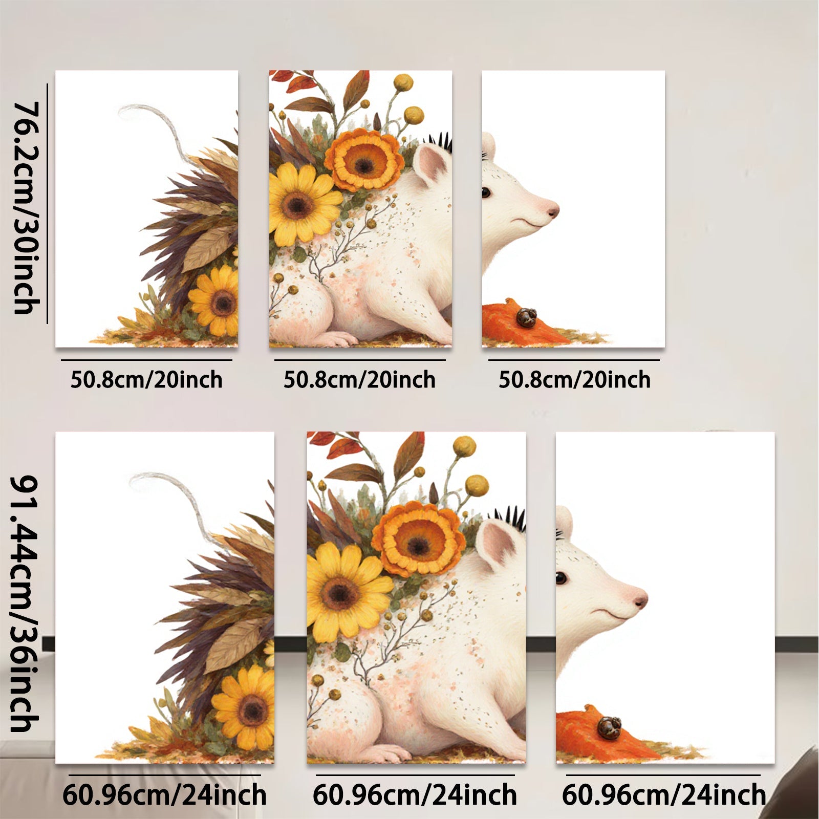 2D flat 1pc whimsical floral mouse painting cozy farmhouse wall art nursery decor botanical prints gallery wrapped canvas modern aesthetic