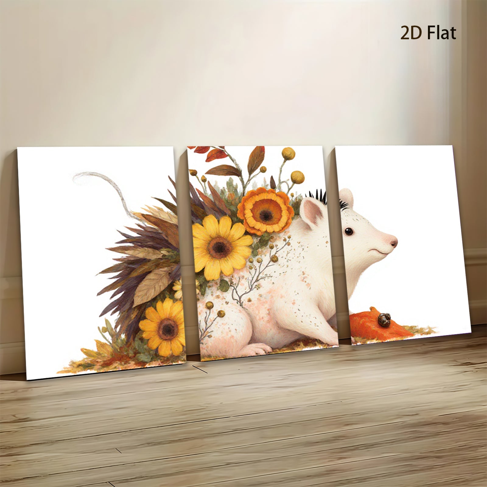 2D flat 1pc whimsical floral mouse painting cozy farmhouse wall art nursery decor botanical prints gallery wrapped canvas modern aesthetic