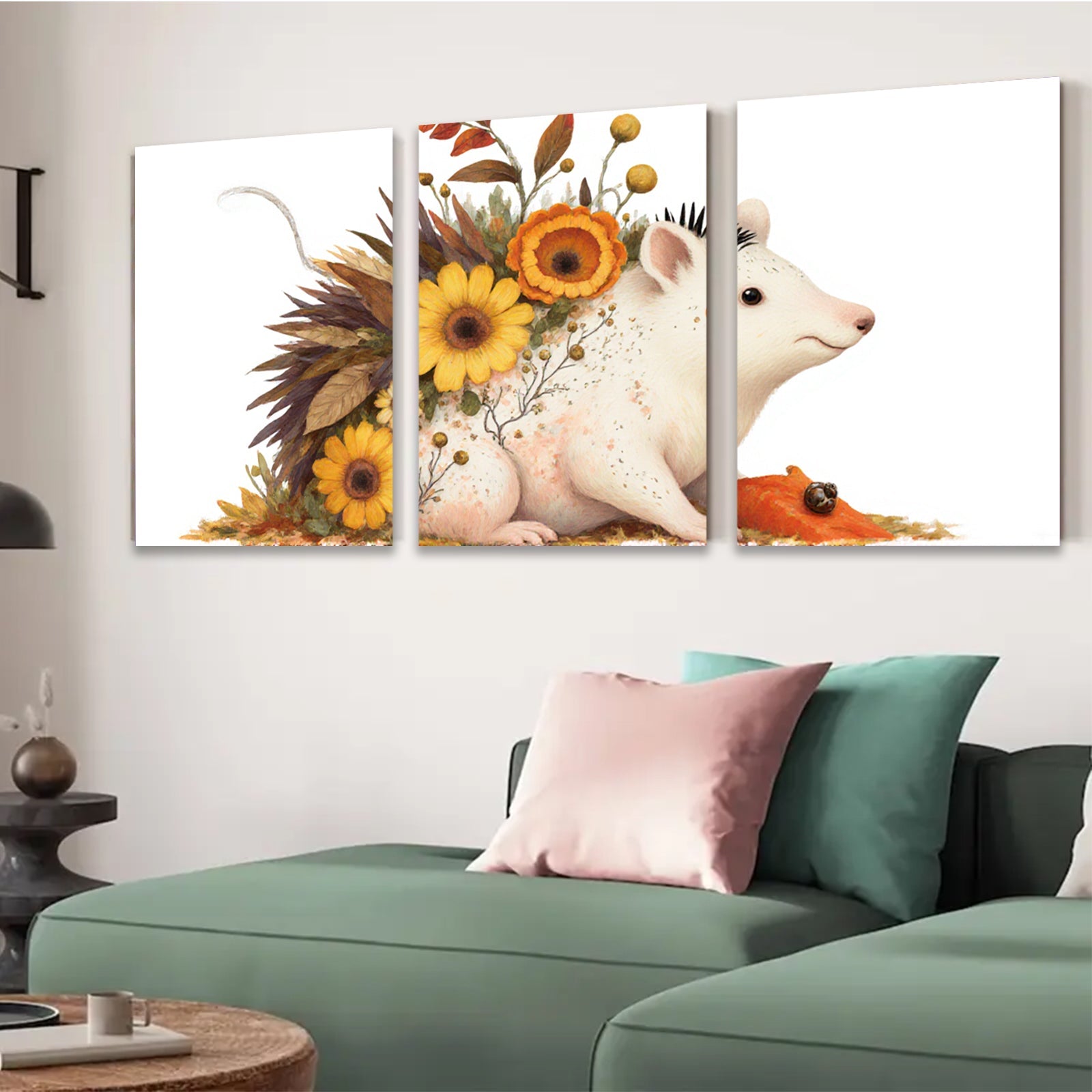 2D flat 1pc whimsical floral mouse painting cozy farmhouse wall art nursery decor botanical prints gallery wrapped canvas modern aesthetic