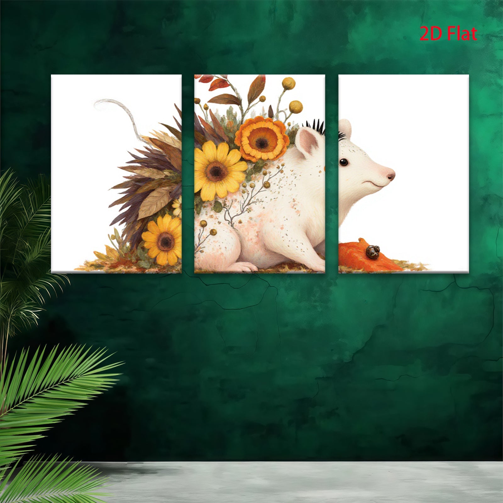 2D flat 1pc whimsical floral mouse painting cozy farmhouse wall art nursery decor botanical prints gallery wrapped canvas modern aesthetic