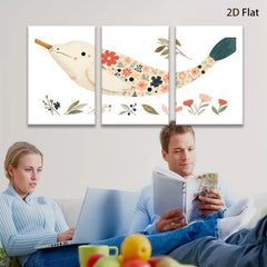 2D flat 1pc whimsical floral painted bird wall art for nursery bedroom living room decor farmhouse style gallery wrapped canvas prints modern minimalist