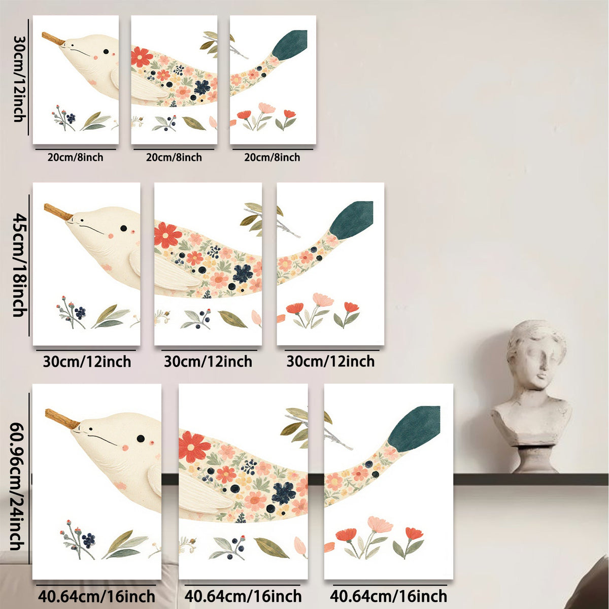 2D flat 1pc whimsical floral painted bird wall art for nursery bedroom living room decor farmhouse style gallery wrapped canvas prints modern minimalist