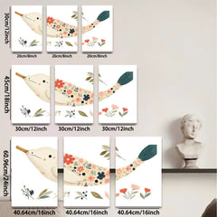 2D flat 1pc whimsical floral painted bird wall art for nursery bedroom living room decor farmhouse style gallery wrapped canvas prints modern minimalist