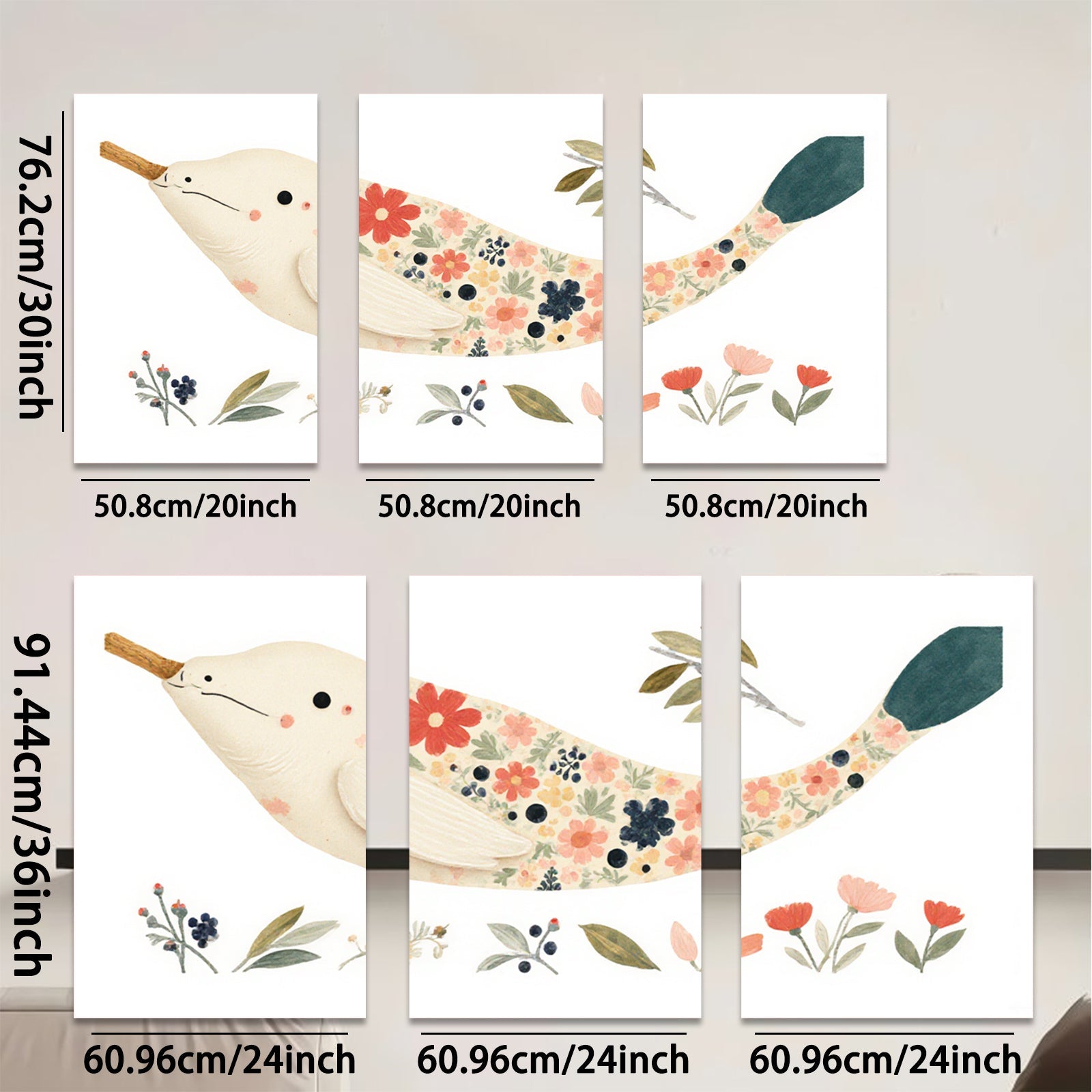 2D flat 1pc whimsical floral painted bird wall art for nursery bedroom living room decor farmhouse style gallery wrapped canvas prints modern minimalist