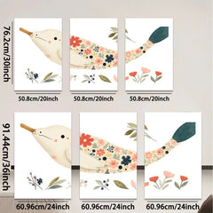 2D flat 1pc whimsical floral painted bird wall art for nursery bedroom living room decor farmhouse style gallery wrapped canvas prints modern minimalist