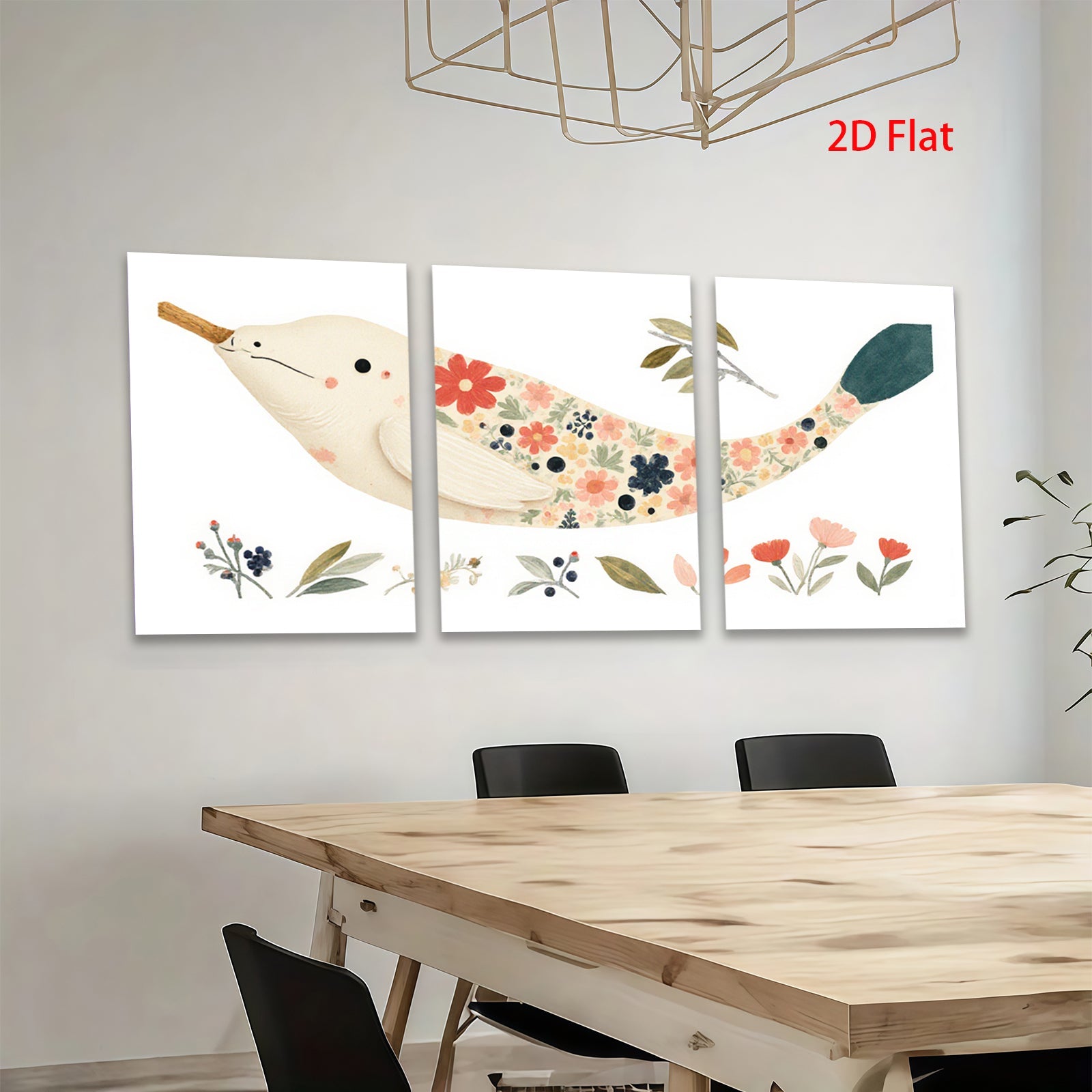 2D flat 1pc whimsical floral painted bird wall art for nursery bedroom living room decor farmhouse style gallery wrapped canvas prints modern minimalist