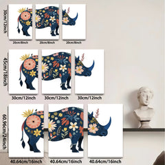 2D flat 1pc whimsical floral rhino animal wall art canvas print bedroom living room decor farmhouse style modern gallery wrapped timeless elegance
