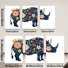 2D flat 1pc whimsical floral rhino animal wall art canvas print bedroom living room decor farmhouse style modern gallery wrapped timeless elegance