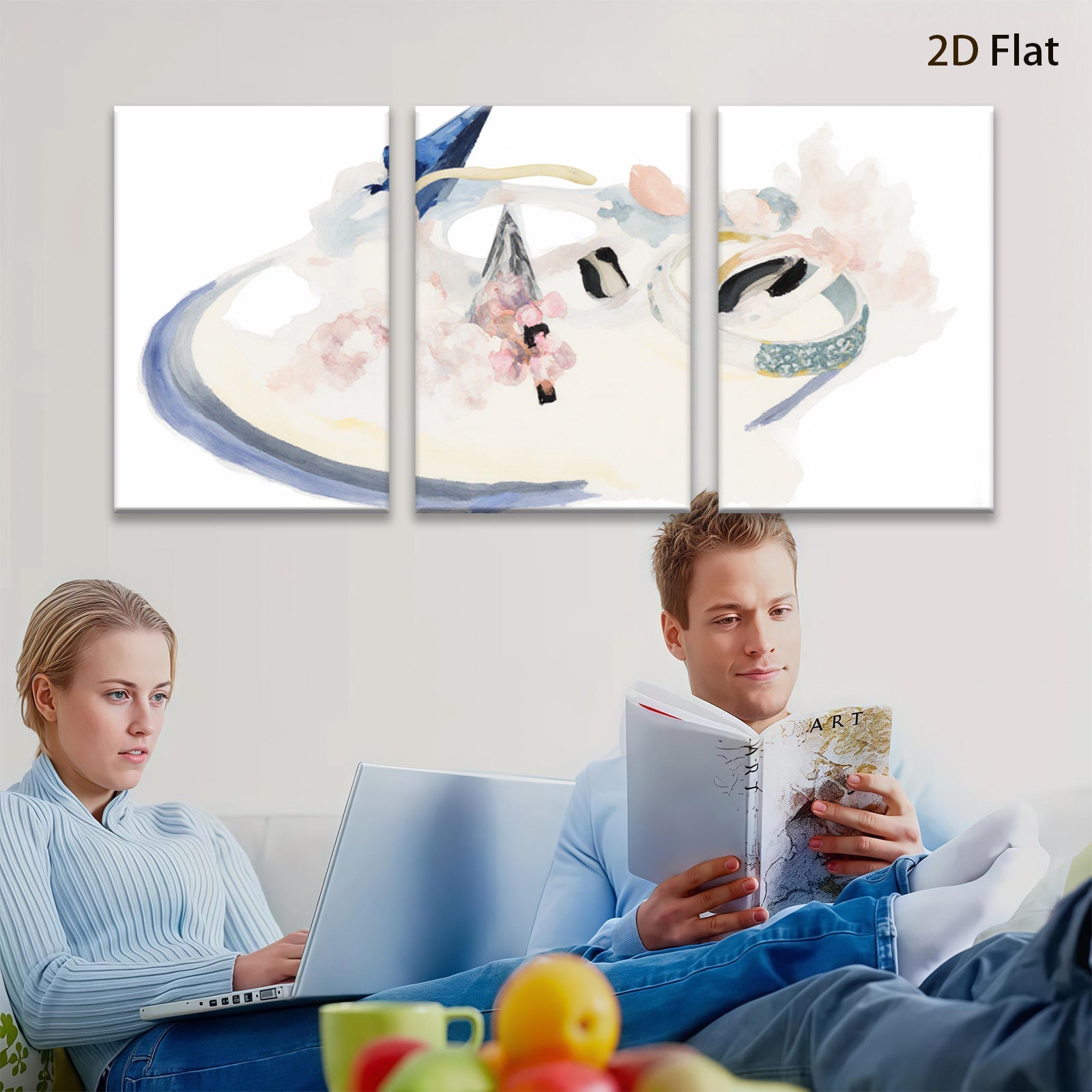2D flat 1pc whimsical floral still life modern art canvas wall decor living room bedroom office farmhouse style gallery wrapped