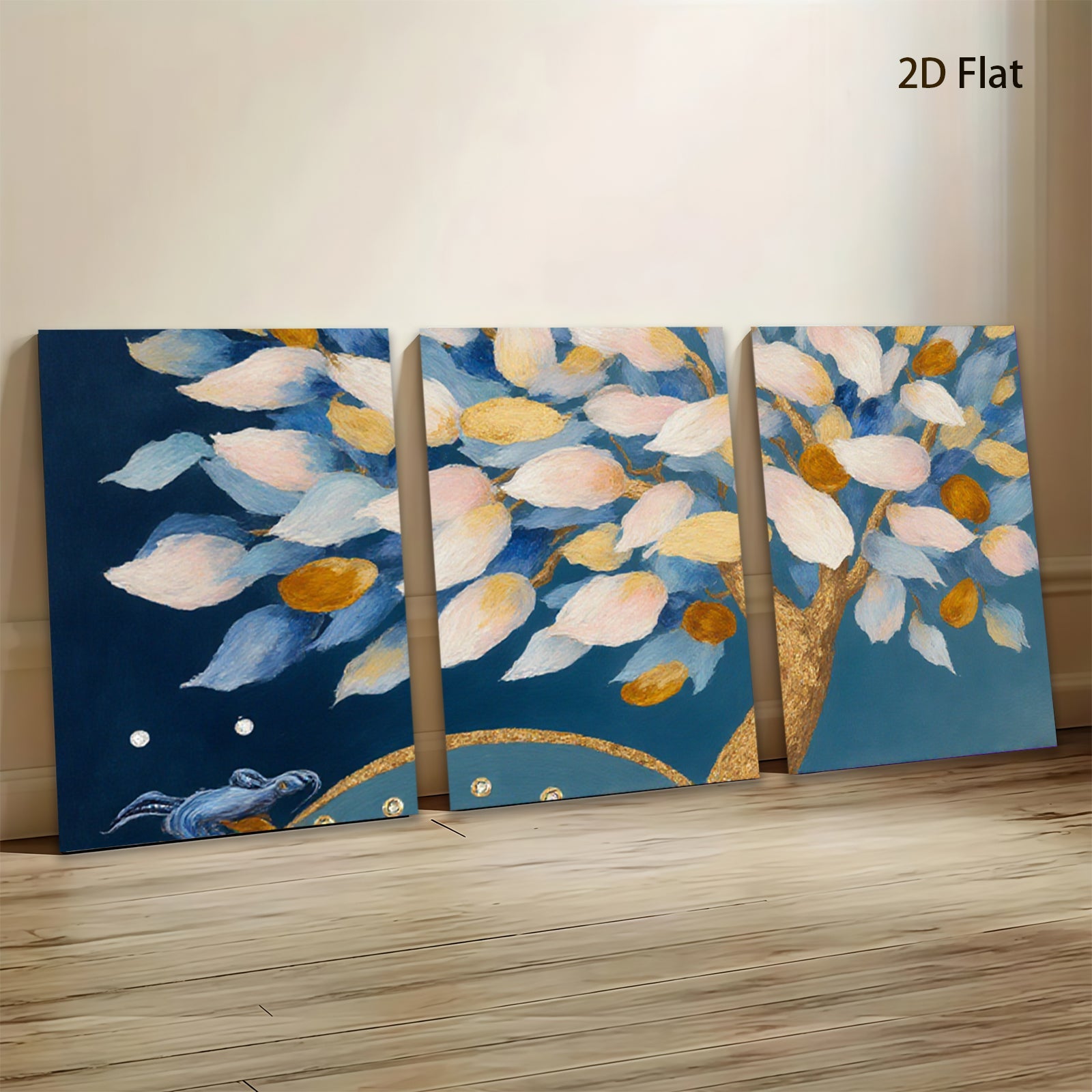 2D flat 1pc whimsical floral tree painting serene canvas wall art bedroom living room decor farmhouse style modern gallery wrapped