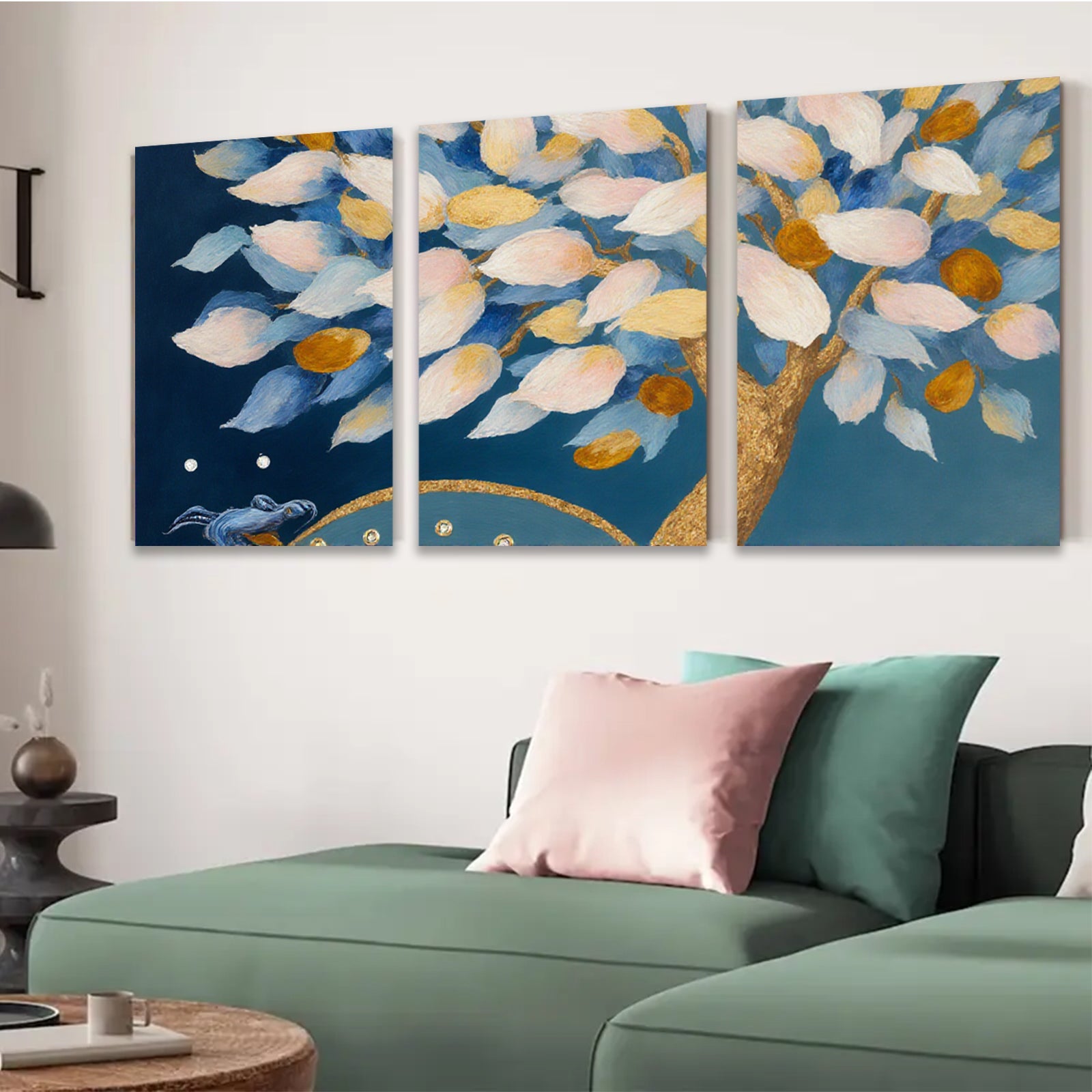 2D flat 1pc whimsical floral tree painting serene canvas wall art bedroom living room decor farmhouse style modern gallery wrapped