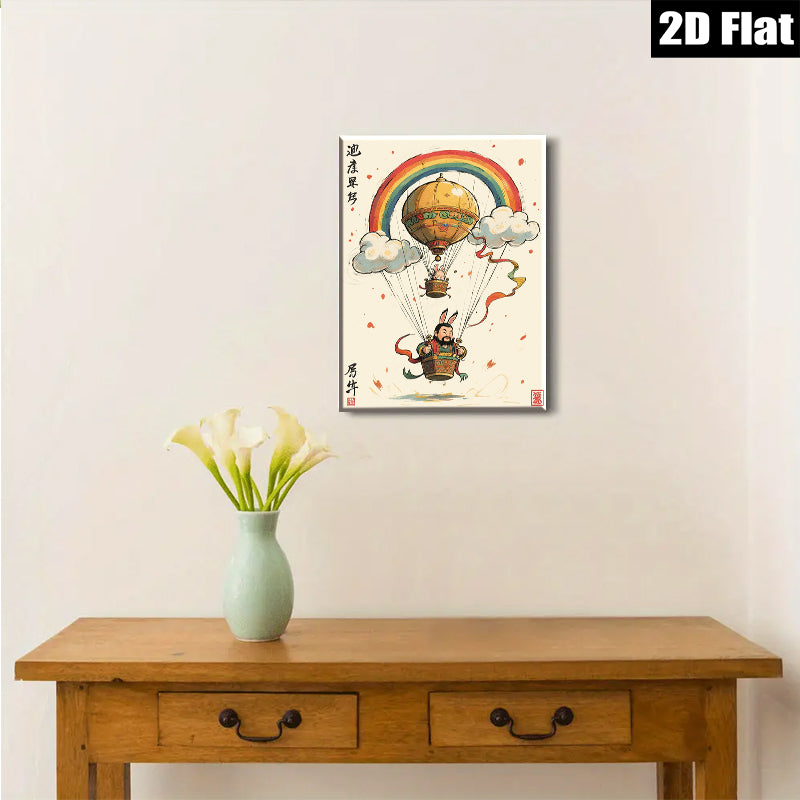 2D flat 1pc whimsical flying scholar painting serene wall art decor for living room bedroom nursery kids room gallery wrapped canvas prints modern farmhouse style