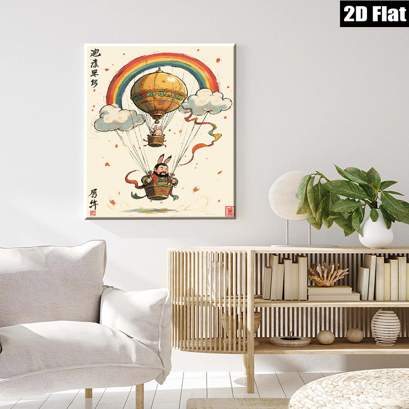 2D flat 1pc whimsical flying scholar painting serene wall art decor for living room bedroom nursery kids room gallery wrapped canvas prints modern farmhouse style