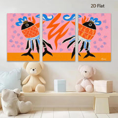 2D flat 1pc whimsical folk art birds bring vibrant color to modern farmhouse gallery wall decor coastal living room statement piece