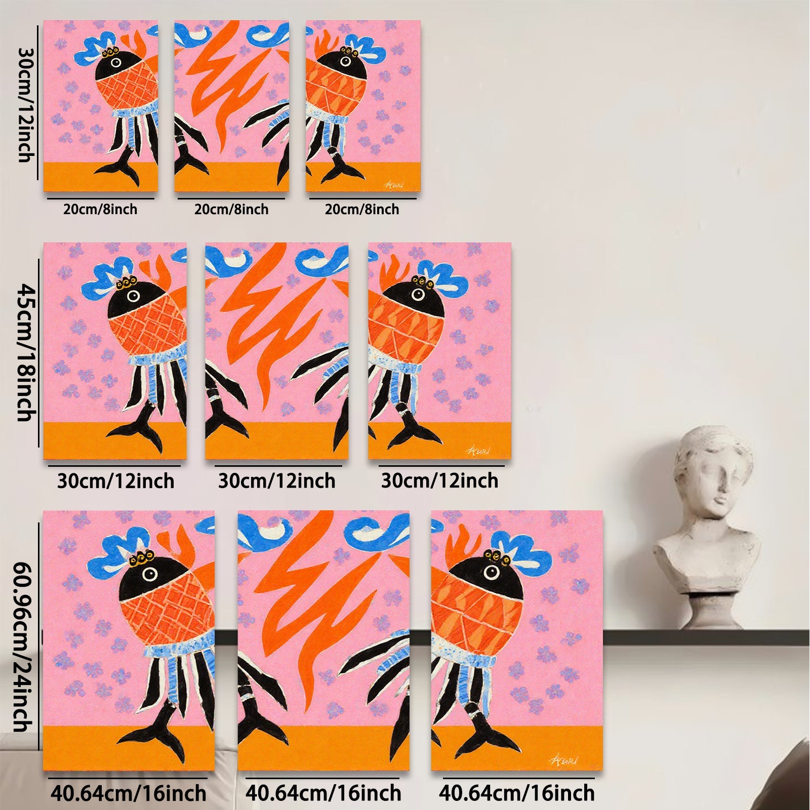 2D flat 1pc whimsical folk art birds bring vibrant color to modern farmhouse gallery wall decor coastal living room statement piece