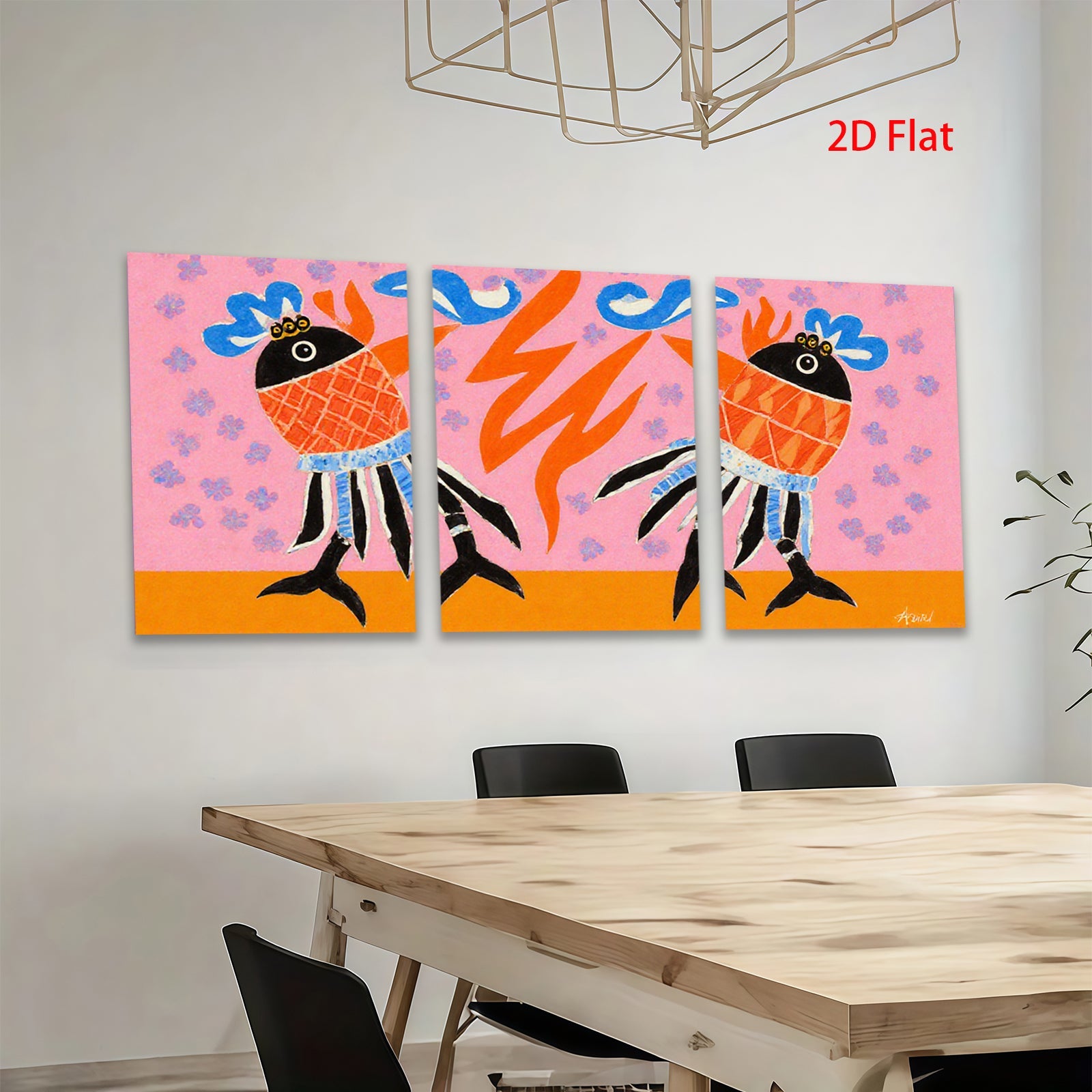 2D flat 1pc whimsical folk art birds bring vibrant color to modern farmhouse gallery wall decor coastal living room statement piece