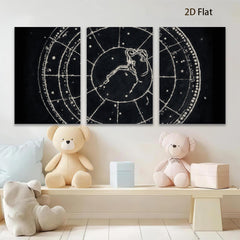 2D flat 1pc whimsical folk art etching celestial zodiac animal print farmhouse wall decor gallery wrapped canvas prints bedroom living room