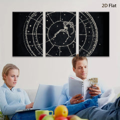 2D flat 1pc whimsical folk art etching celestial zodiac animal print farmhouse wall decor gallery wrapped canvas prints bedroom living room