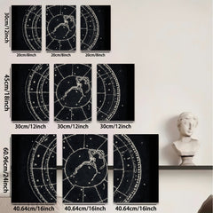 2D flat 1pc whimsical folk art etching celestial zodiac animal print farmhouse wall decor gallery wrapped canvas prints bedroom living room
