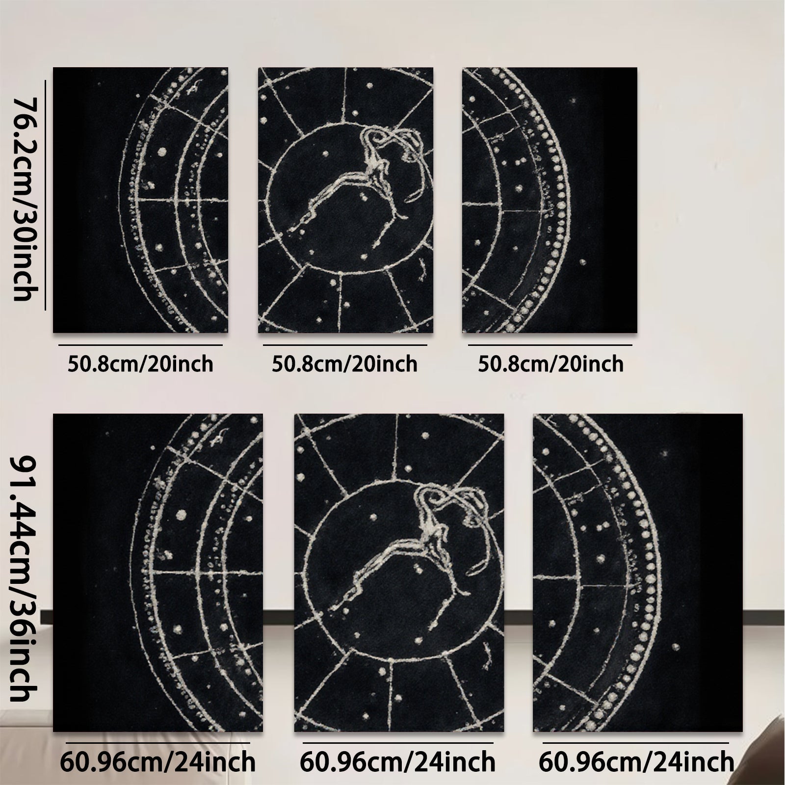 2D flat 1pc whimsical folk art etching celestial zodiac animal print farmhouse wall decor gallery wrapped canvas prints bedroom living room