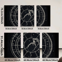2D flat 1pc whimsical folk art etching celestial zodiac animal print farmhouse wall decor gallery wrapped canvas prints bedroom living room
