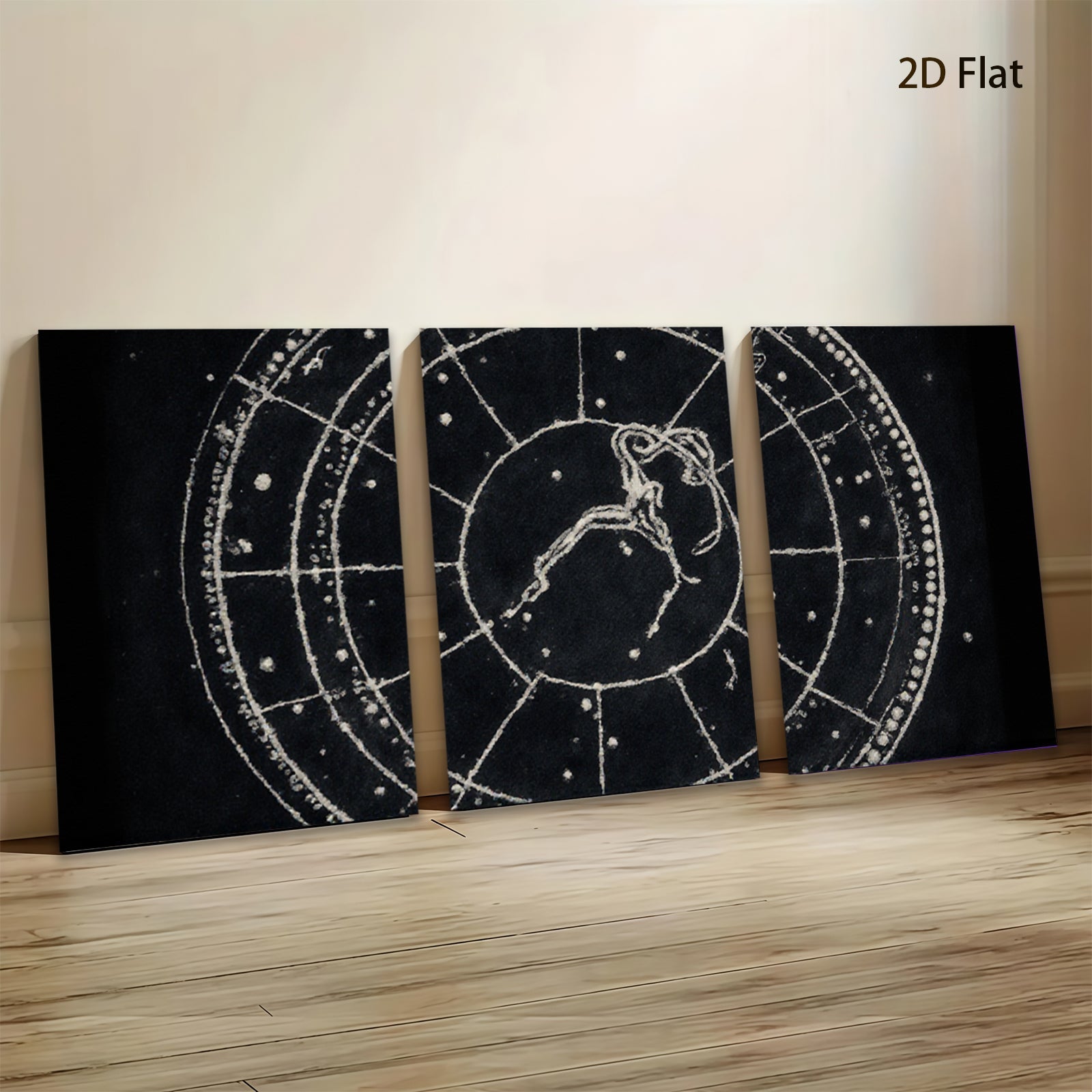2D flat 1pc whimsical folk art etching celestial zodiac animal print farmhouse wall decor gallery wrapped canvas prints bedroom living room