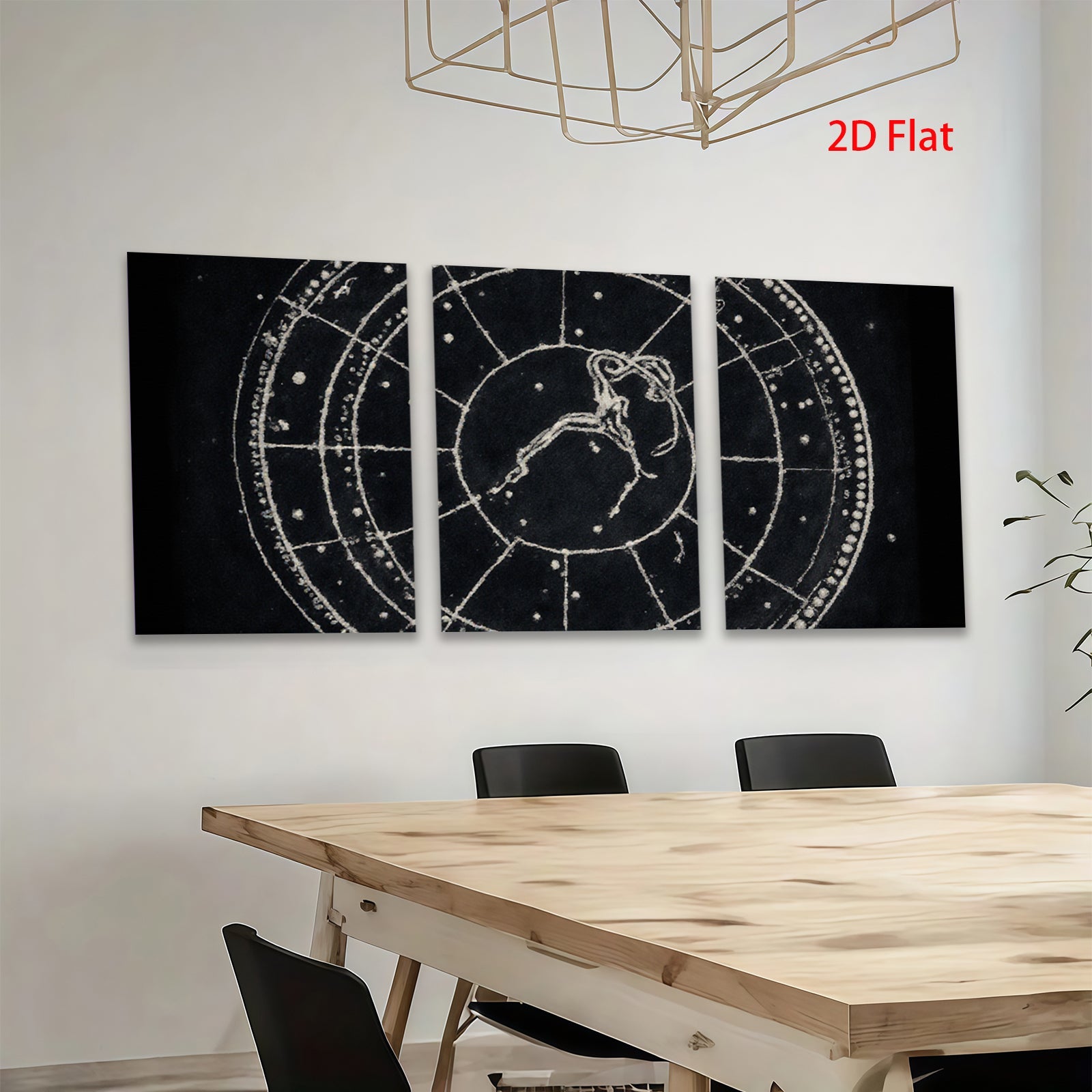 2D flat 1pc whimsical folk art etching celestial zodiac animal print farmhouse wall decor gallery wrapped canvas prints bedroom living room