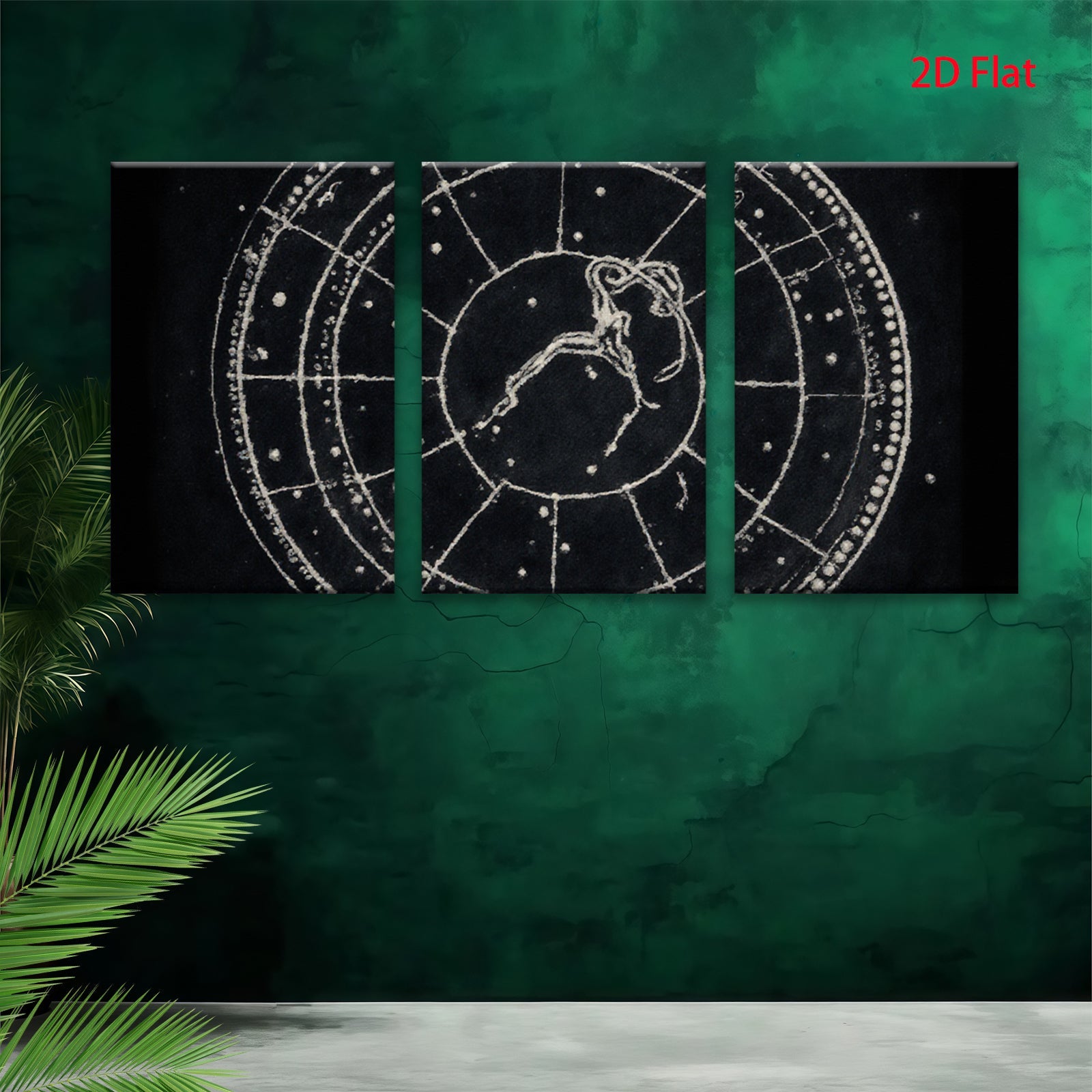 2D flat 1pc whimsical folk art etching celestial zodiac animal print farmhouse wall decor gallery wrapped canvas prints bedroom living room