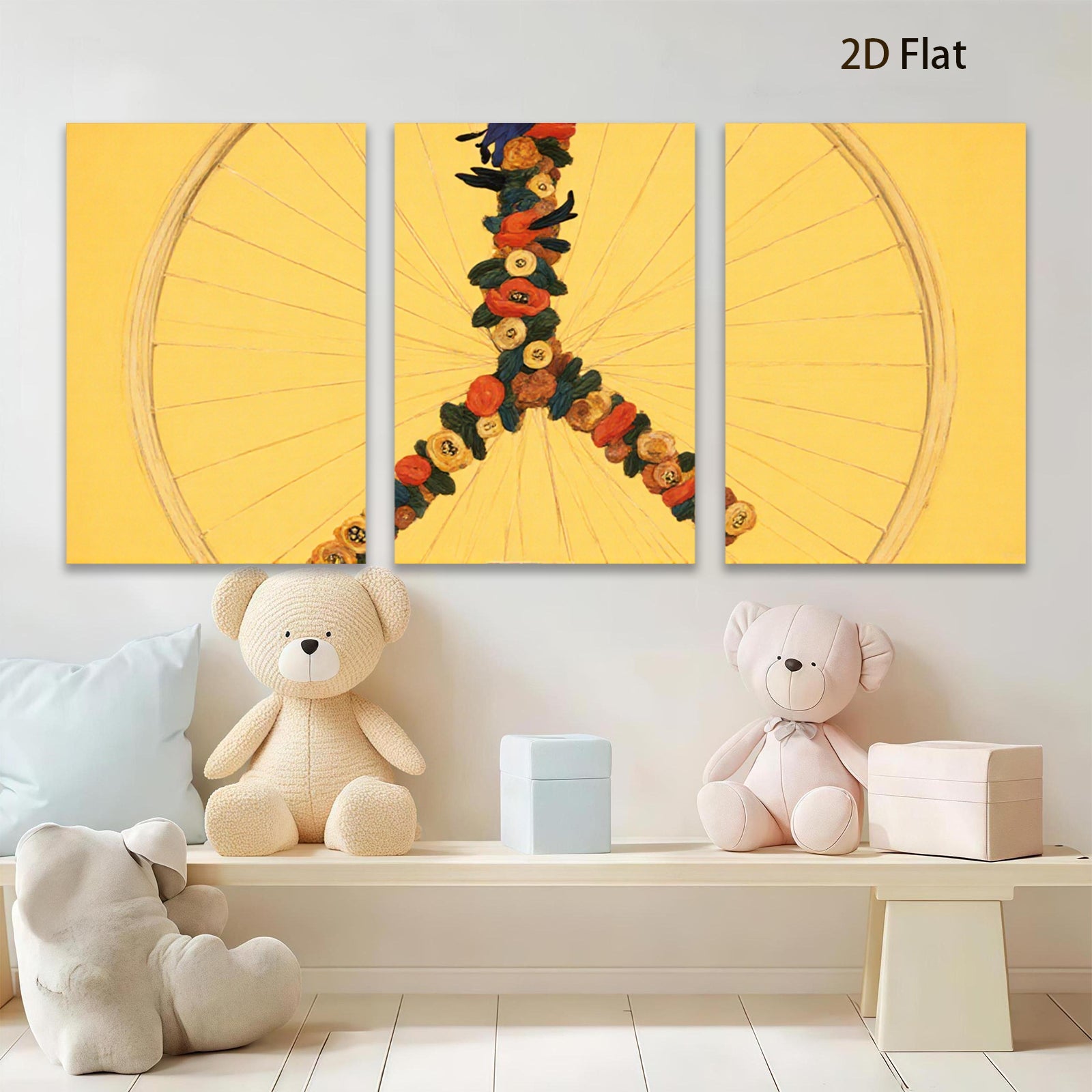 2D flat 1pc whimsical folk art floral branch painting for gallery wall bedroom living room modern farmhouse aesthetic