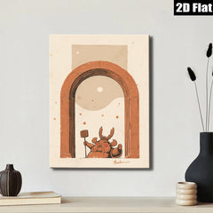 2D flat 1pc whimsical folk art guardian statue entryway decor farmhouse wall art living room bedroom gallery wrapped canvas print modern minimalist aesthetic