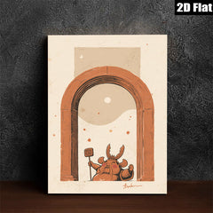 2D flat 1pc whimsical folk art guardian statue entryway decor farmhouse wall art living room bedroom gallery wrapped canvas print modern minimalist aesthetic