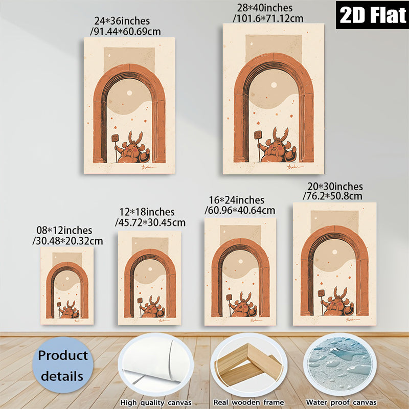 2D flat 1pc whimsical folk art guardian statue entryway decor farmhouse wall art living room bedroom gallery wrapped canvas print modern minimalist aesthetic