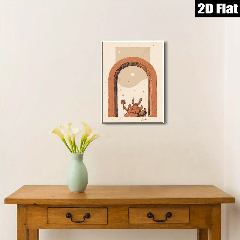 2D flat 1pc whimsical folk art guardian statue entryway decor farmhouse wall art living room bedroom gallery wrapped canvas print modern minimalist aesthetic