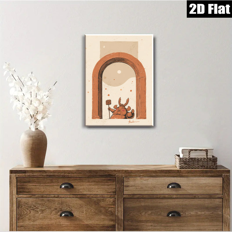 2D flat 1pc whimsical folk art guardian statue entryway decor farmhouse wall art living room bedroom gallery wrapped canvas print modern minimalist aesthetic