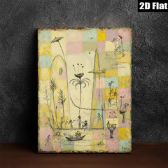 2D flat 1pc whimsical folk art scene featuring tiny figures boating dancing under sunny skies perfect for living room bedroom gallery wall decor farmhouse style