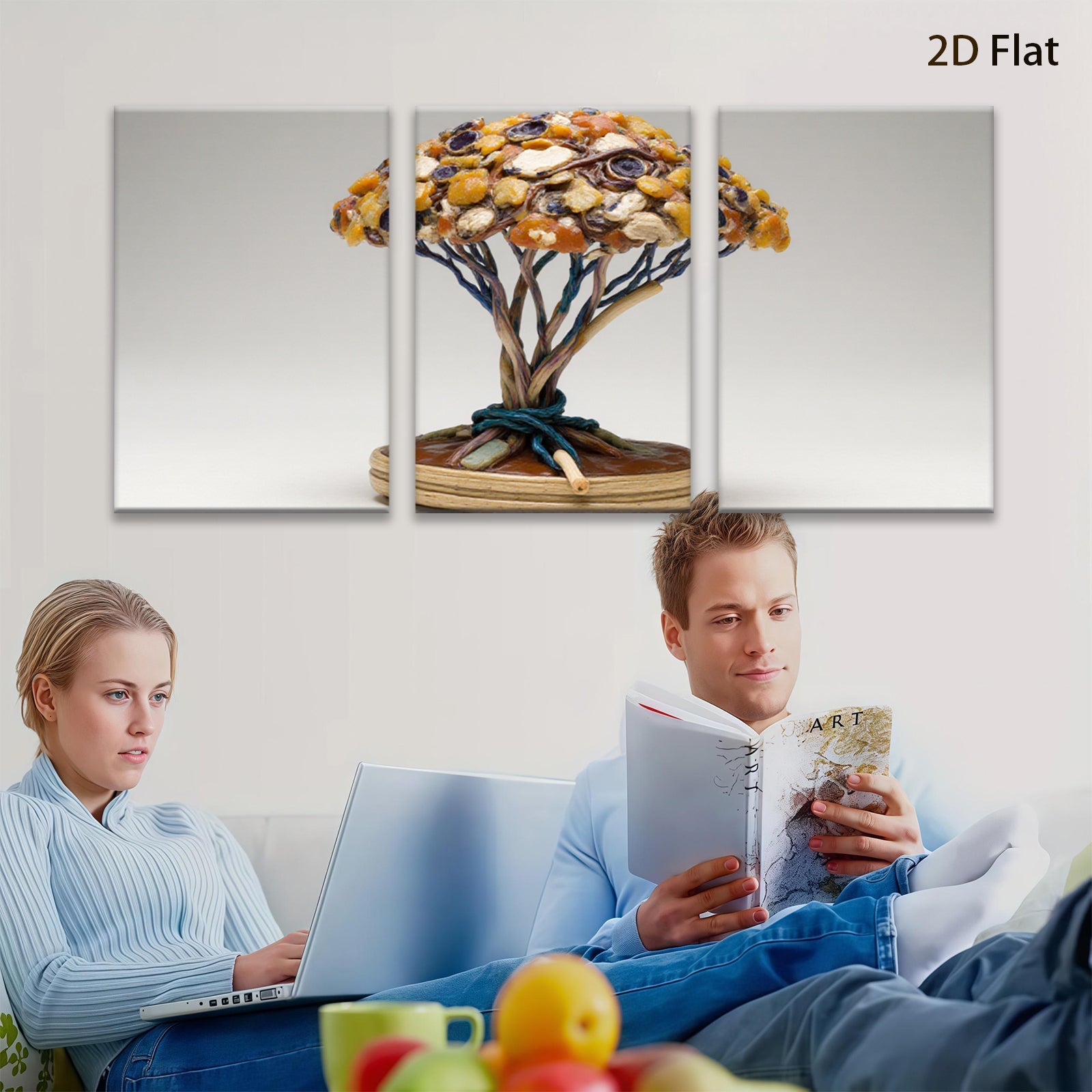 2D flat 1pc whimsical folk art tree sculpture for cozy farmhouse d��cor living room gallery wall accent botanical study