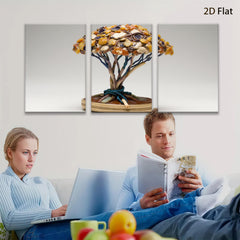 2D flat 1pc whimsical folk art tree sculpture for cozy farmhouse d��cor living room gallery wall accent botanical study