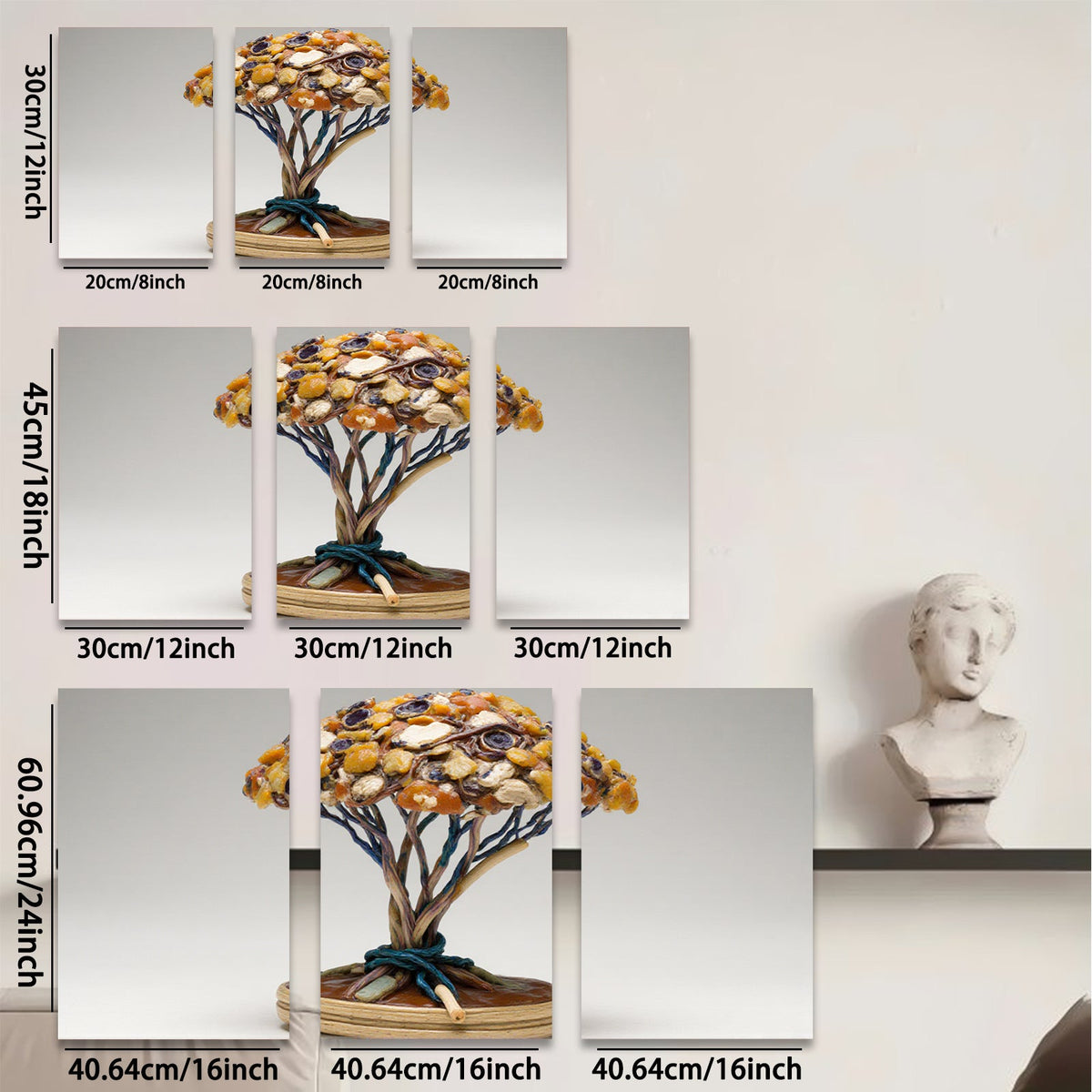 2D flat 1pc whimsical folk art tree sculpture for cozy farmhouse d��cor living room gallery wall accent botanical study
